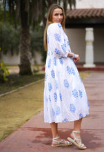 Load image into Gallery viewer, Mylah Midi Dress Block Printed Blue White