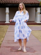 Load image into Gallery viewer, Mylah Midi Dress Block Printed Blue White