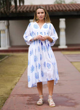 Load image into Gallery viewer, Mylah Midi Dress Block Printed Blue White