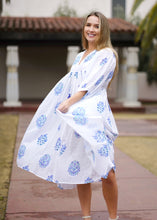 Load image into Gallery viewer, Mylah Midi Dress Block Printed Blue White