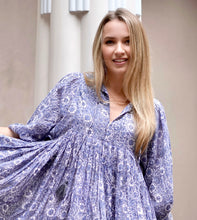 Load image into Gallery viewer, Raya Block Printed Mini Dress- Grey