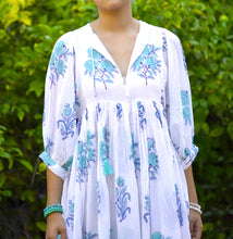 Load image into Gallery viewer, Raya Block Printed Mini Dress- White Turq
