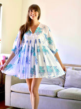 Load image into Gallery viewer, Raya Block Printed Mini Dress- White Turq