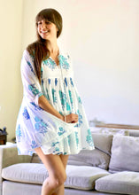 Load image into Gallery viewer, Raya Block Printed Mini Dress- White Turq