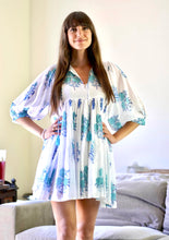 Load image into Gallery viewer, Raya Block Printed Mini Dress- White Turq