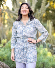 Load image into Gallery viewer, Uma Floral Button Down Shirt Blue (Sea foam)