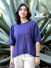 Load image into Gallery viewer, Coralee Cotton Gauze Top-Navy
