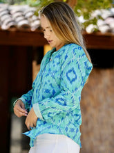 Load image into Gallery viewer, Franie Ikat Button Down Shirt Green (Aqua)