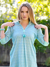 Load image into Gallery viewer, Bea Contrast Cuff Tunic Dress Blue-Green