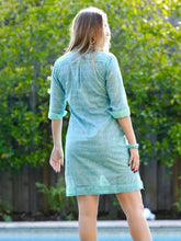 Load image into Gallery viewer, Bea Contrast Cuff Tunic Dress Blue-Green