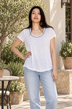 Load image into Gallery viewer, French Dot Embroidered Cotton T- Shirt- White