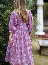 Load image into Gallery viewer, Mylah Midi Dress Block Printed Purple