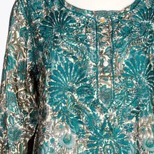 Load image into Gallery viewer, Teal Olive Silk Tunic /KDC Emb.