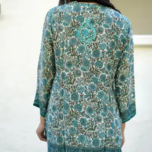 Load image into Gallery viewer, Teal Olive Silk Tunic /KDC Emb.