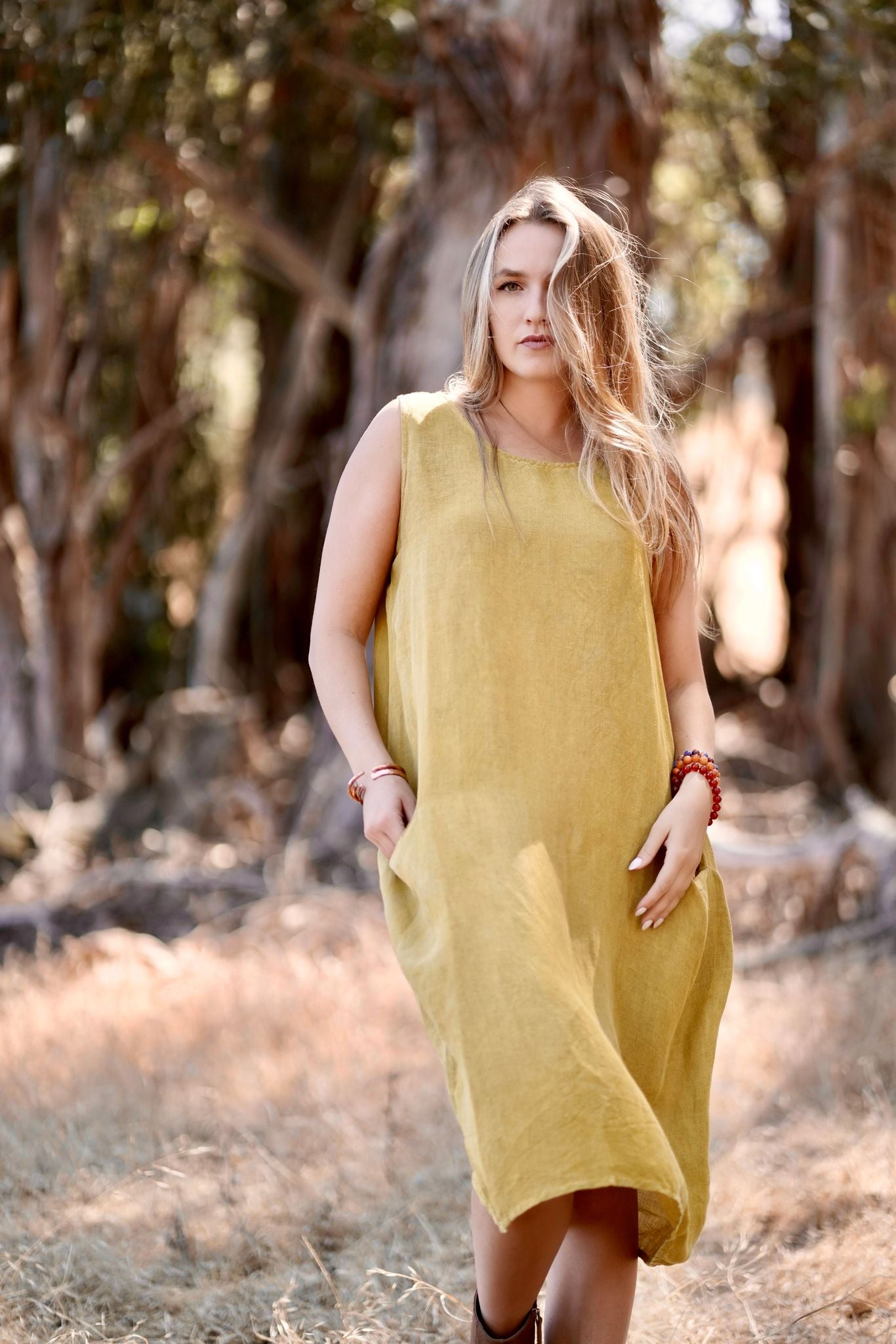 Mustard linen dress online