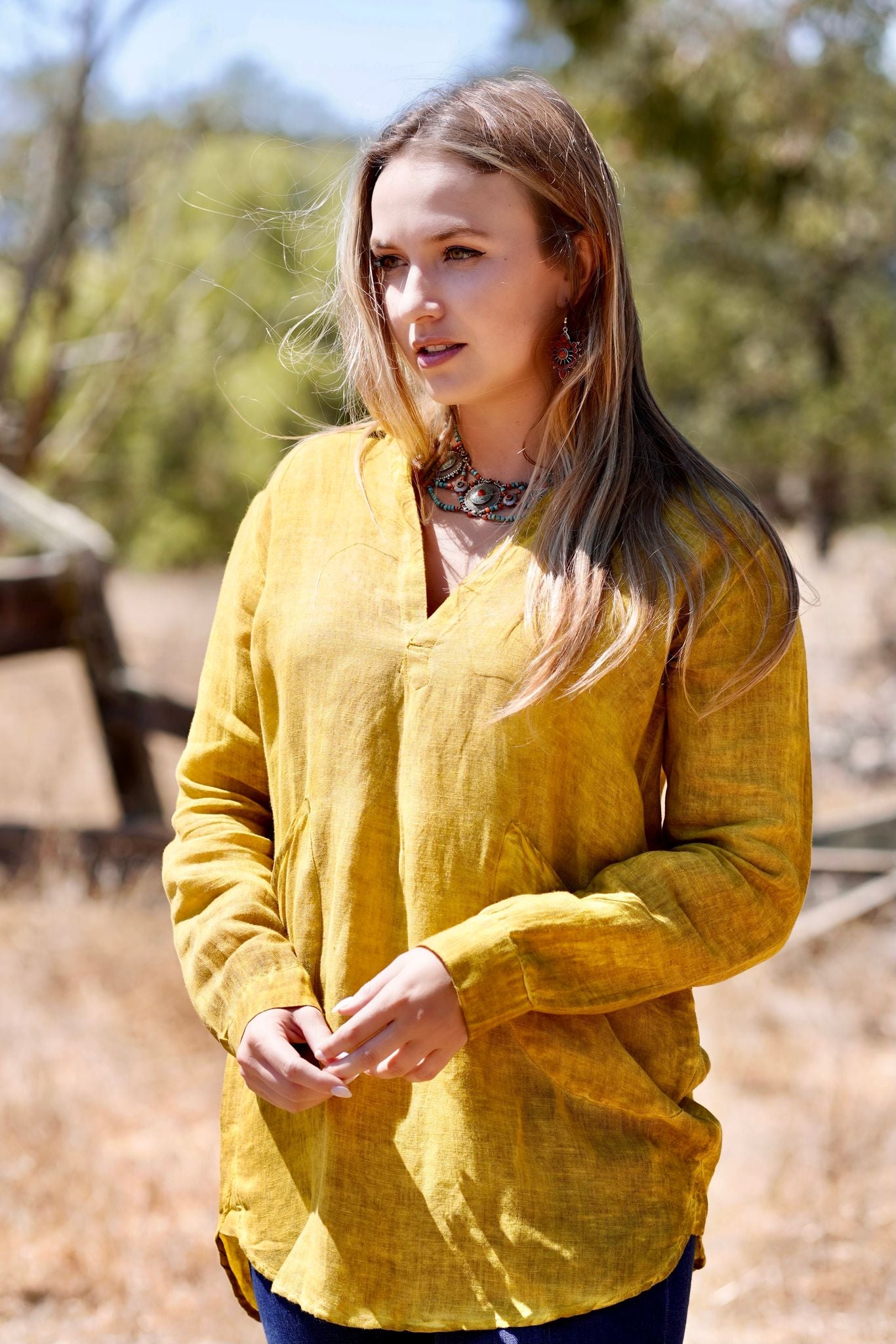 yellow linen blouse