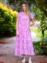 Load image into Gallery viewer, Amaryllis Maxi Dress Pink Block Printed
