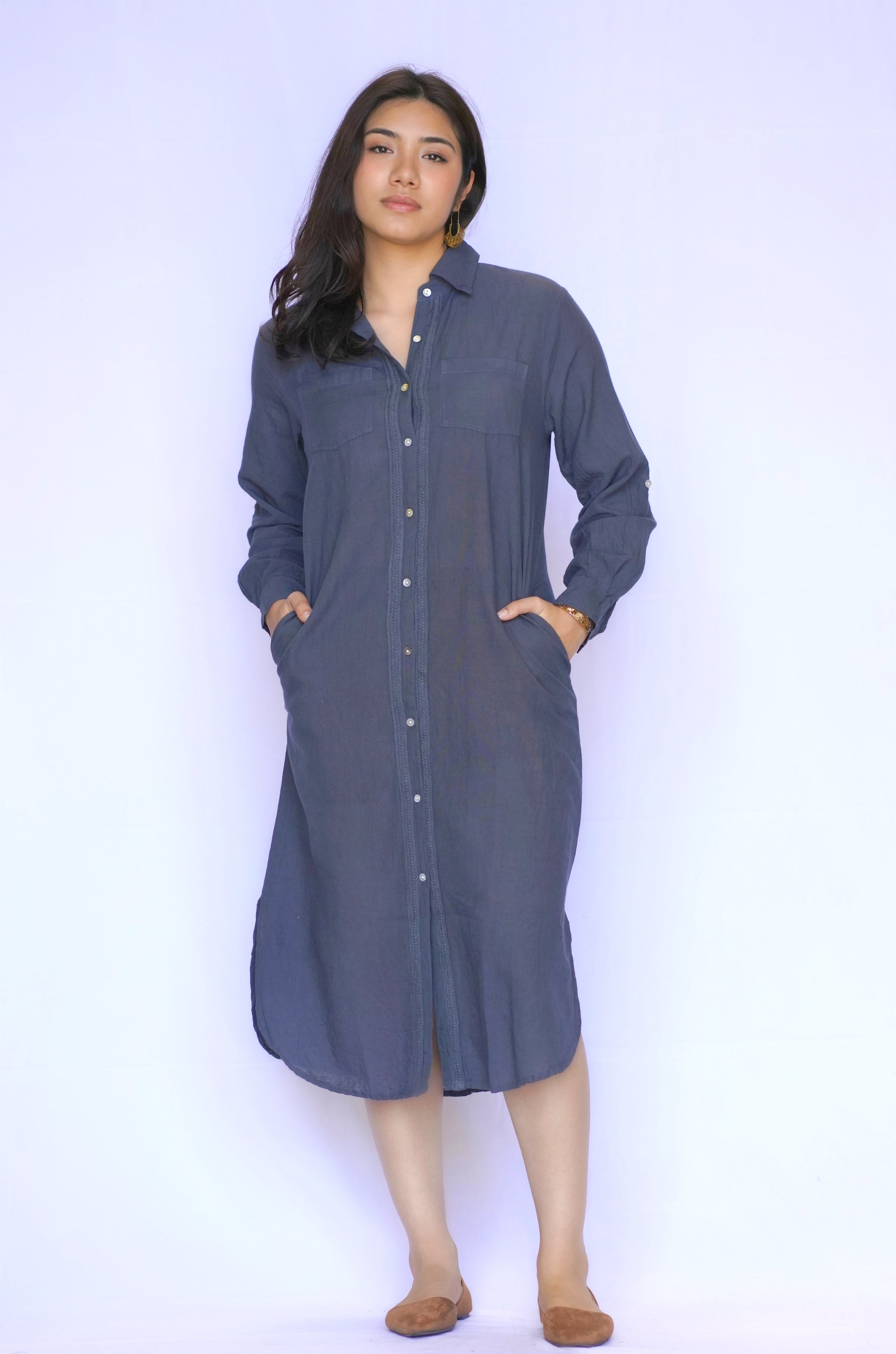 Shirt Pocket Dress - Charcoal