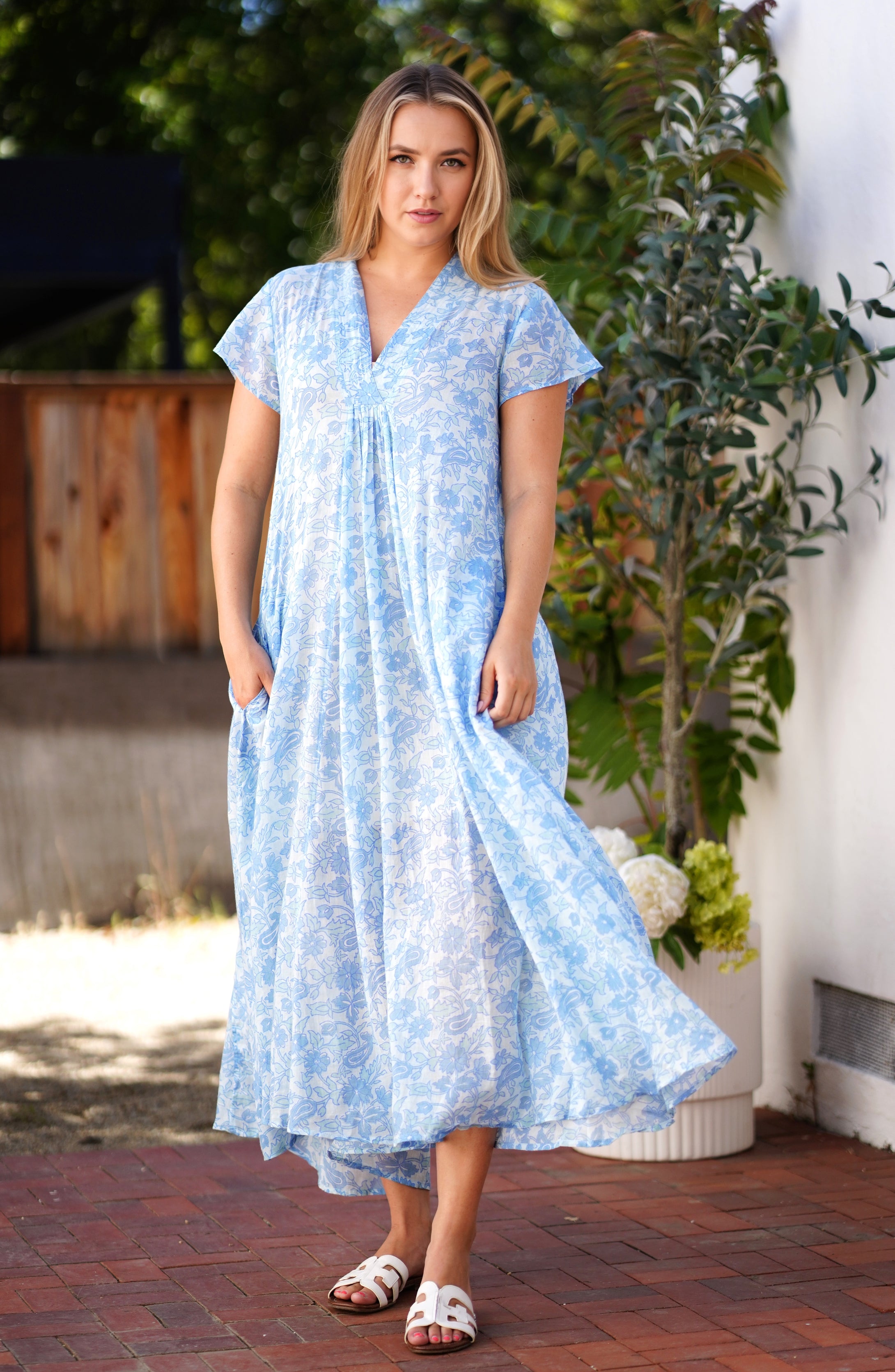 Amaryllis Maxi Dress Blue Block Printed Dolma Amaryllis Maxi Dress Blue Block Printed Dolma