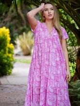 Load image into Gallery viewer, Amaryllis Maxi Dress Pink Block Printed
