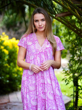 Load image into Gallery viewer, Amaryllis Maxi Dress Pink Block Printed
