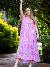 Load image into Gallery viewer, Amaryllis Maxi Dress Pink Block Printed
