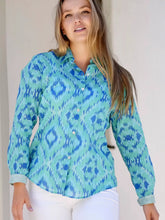Load image into Gallery viewer, Franie Ikat Button Down Shirt Green (Aqua)
