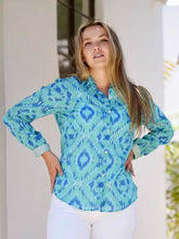 Load image into Gallery viewer, Franie Ikat Button Down Shirt Green (Aqua)
