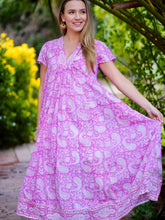 Load image into Gallery viewer, Amaryllis Maxi Dress Pink Block Printed
