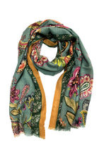 Load image into Gallery viewer, Wool/Silk Blend Printed Scarf-Gold Green
