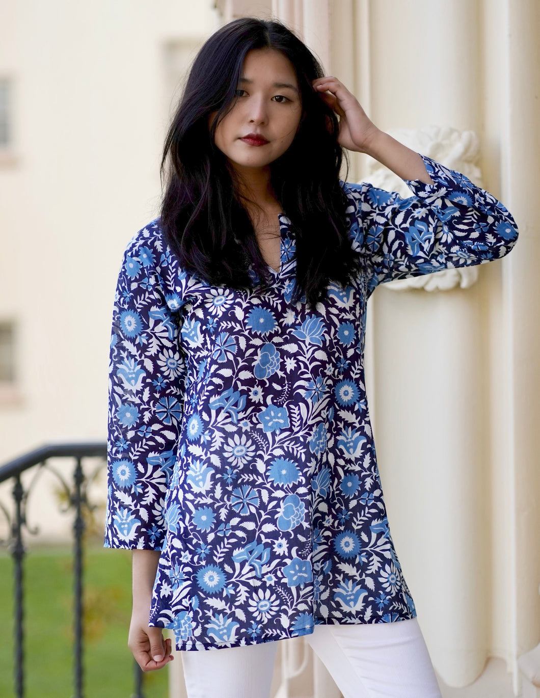Nadine Cotton Tunic Blue White