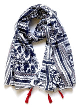 Load image into Gallery viewer, Milos Tassle Cotton Scarf Navy
