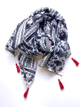 Load image into Gallery viewer, Milos Tassle Cotton Scarf Navy
