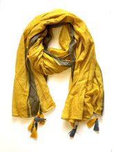 Load image into Gallery viewer, Del Sol Tassel Cotton Scarf Mustard Grey
