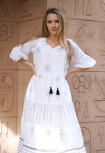 Load image into Gallery viewer, Bells Maxi Dress Hand Block Printed White

