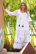 Load image into Gallery viewer, Bells Maxi Dress Hand Block Printed White
