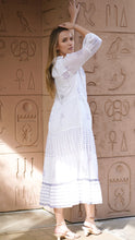 Load image into Gallery viewer, Bells Maxi Dress Hand Block Printed White
