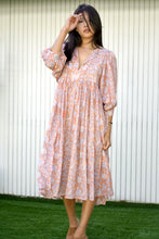Load image into Gallery viewer, Mylah Midi Dress Block Printed Coral (Apricot)
