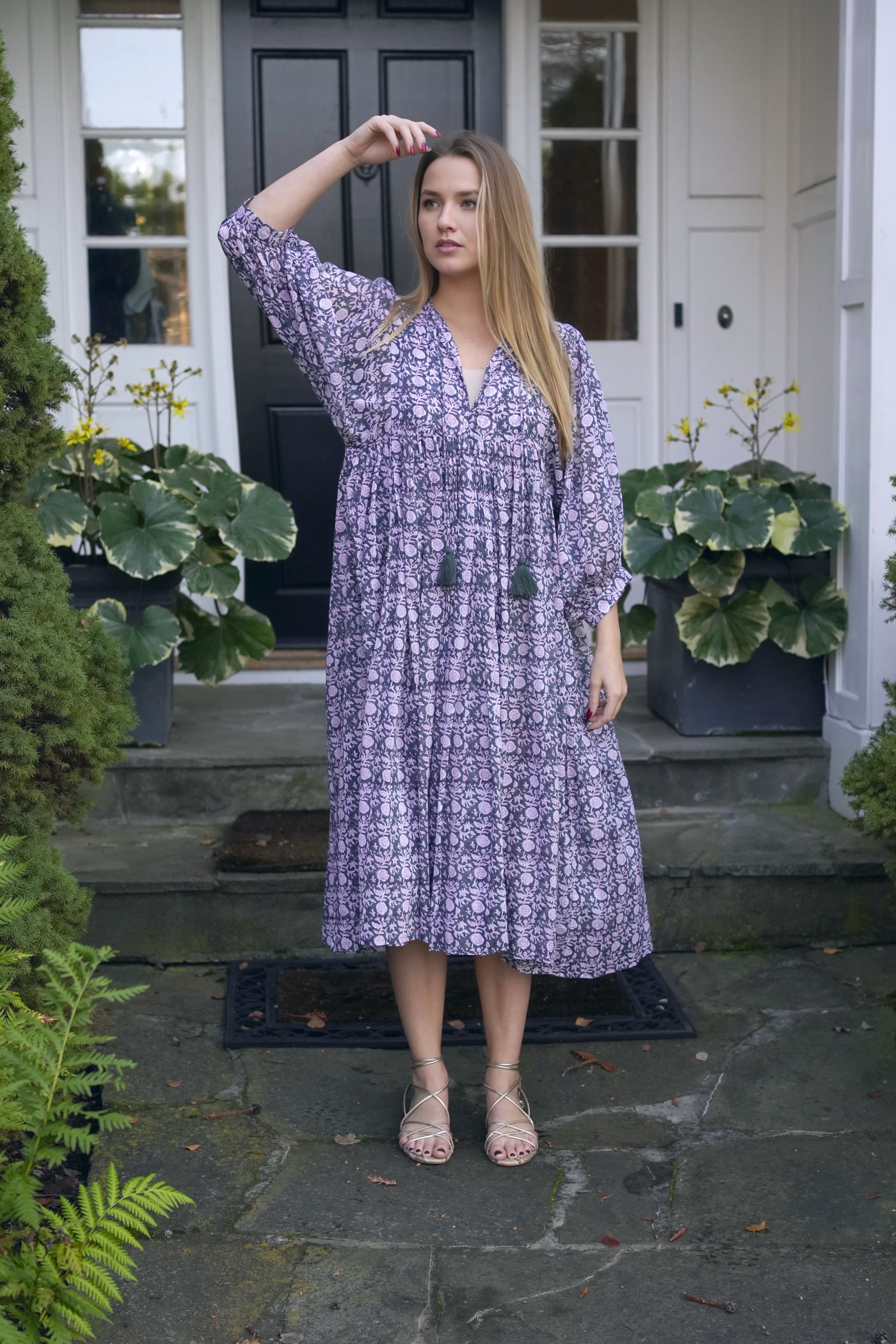 Mylah Midi Dress Block Printed Grey