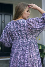 Load image into Gallery viewer, Mylah Midi Dress Dk Purple Grey (Olive) Block Printed
