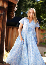 Load image into Gallery viewer, Amaryllis Maxi Dress Blue Block Printed
