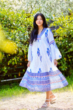 Load image into Gallery viewer, Frances Hand Block Printed Dress Navy Floral
