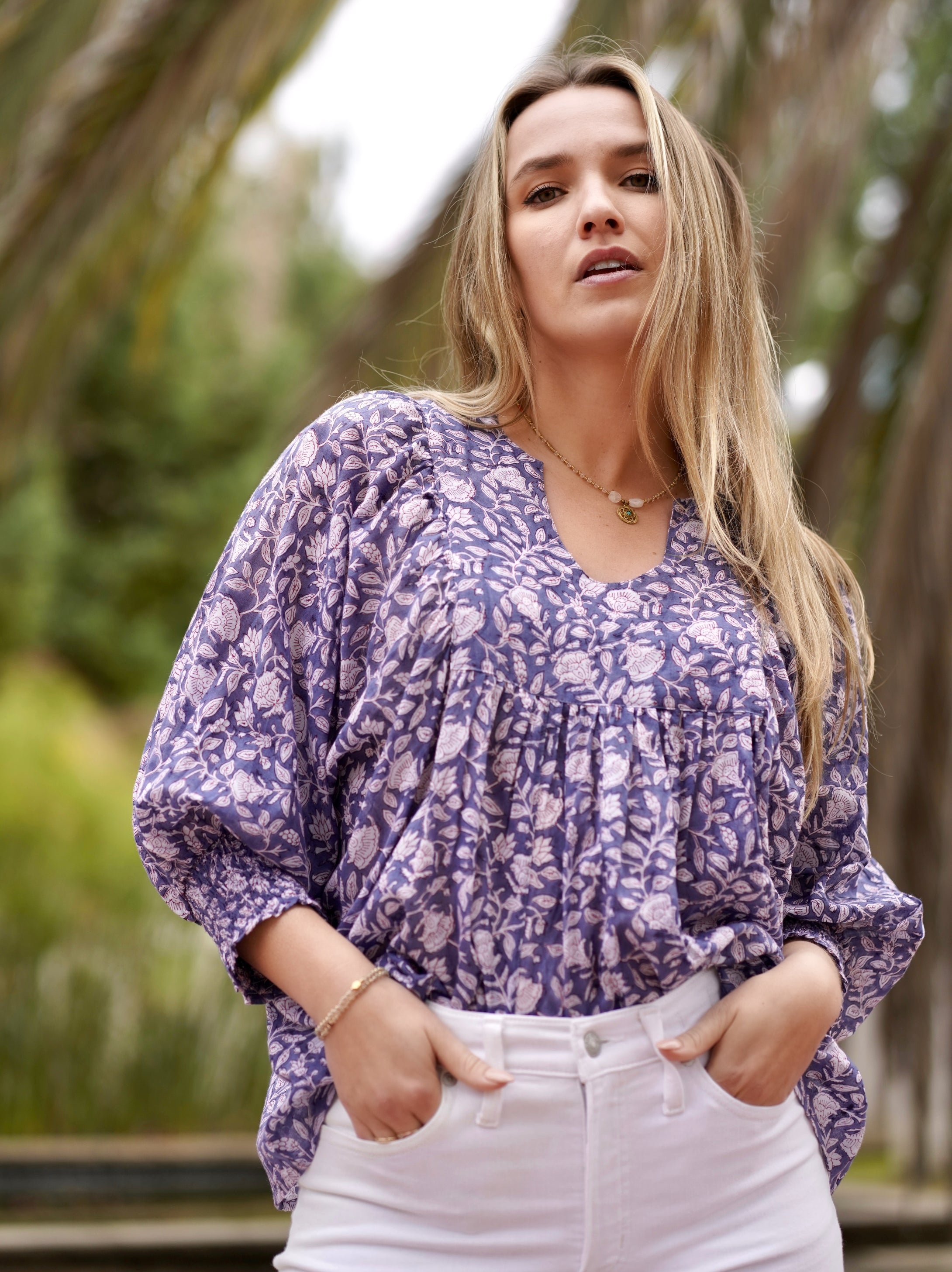 Anjou Block Printed Top Navy