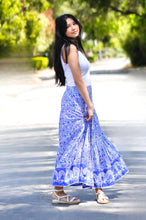 Load image into Gallery viewer, Block Printed Tiered Cotton Skirt-Blue White 
