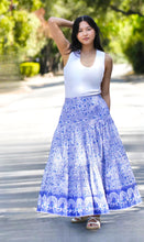 Load image into Gallery viewer, Block Printed Tiered Cotton Skirt-Blue White 
