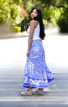 Load image into Gallery viewer, Block Printed Tiered Cotton Skirt-Blue White 
