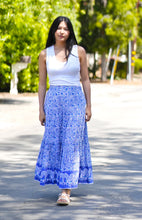 Load image into Gallery viewer, Block Printed Tiered Cotton Skirt-Blue White 
