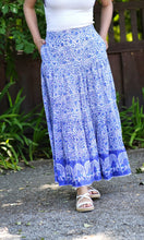 Load image into Gallery viewer, Block Printed Tiered Cotton Skirt-Blue White 
