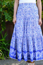 Load image into Gallery viewer, Block Printed Tiered Cotton Skirt-Blue White 
