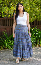 Load image into Gallery viewer, Block Printed Tiered Cotton Skirt- Grey Blue 
